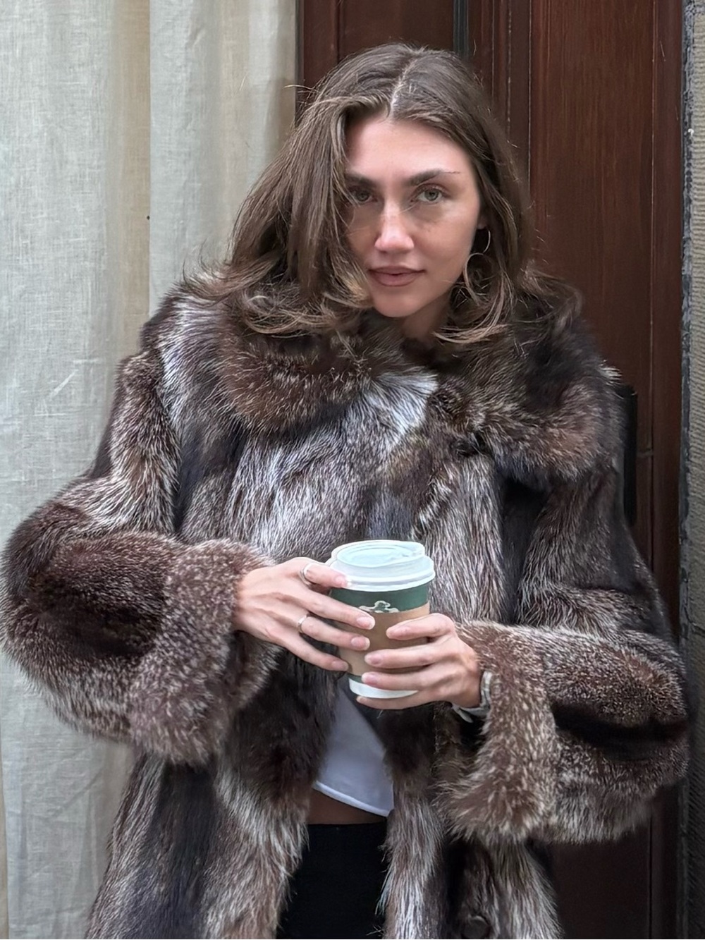 Genuine wolverine fur coat